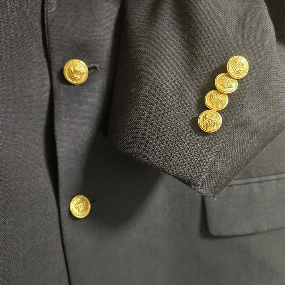 Hart Schaffner Marx Blazer Men 44R Navy Blue Gold Button Sport Coat Made in USA